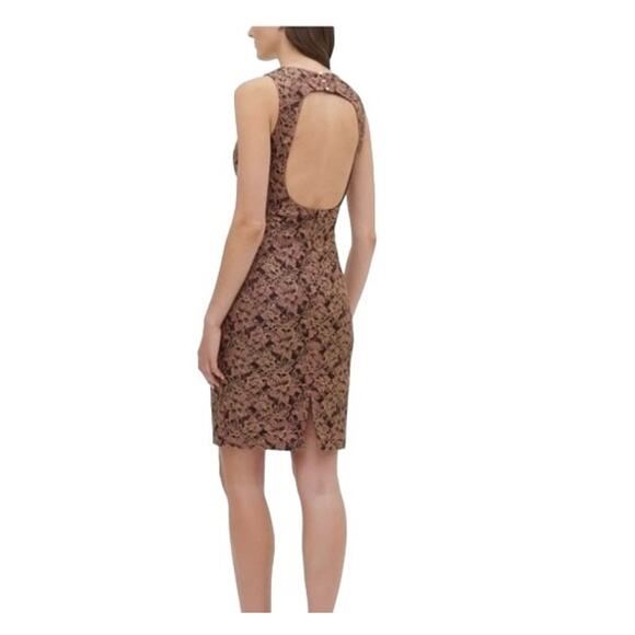 Guess Burgundy Gold Metallic Lace Overlay Sheath Dress Sz 0 Cocktail Fairy Glam - Picture 2 of 12